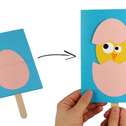 Voici l'activité : "un poussin 3D qui sort de son oeuf". Une activité manuelle sur le thème de Pâques que les plus petits vont adorer.