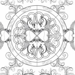 Un coloriage complexe composé d'un mandala, de coeurs ailés et d'arabesques à imprimer. Prenez vos crayons de couleur, retrouvez le plaisir du "lâché prise" et découvrez l'artiste qui est en vous ! Un coloriage romantique, glamour et rock