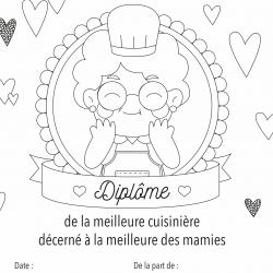 Imprimer le coloriage de fête des grands-mères : diplôme de la meilleure grand mere cuisinière