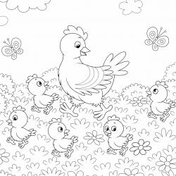 Dessins et coloriages sur les animaux de basse-cour comme les poules, canard, poussins, oies, lapins, coq ... Les dessins sont à colorier.