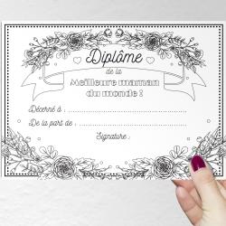 Un diplome de la meilleure maman du monde à imprimer, compléter et à offrir à la meilleure maman pour la fete des meres. Ce joli diplome avec ses fleurs sera très beau enroulé avec un morceau de ruban comme mis dans un cadre. copie