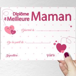 Un diplome de la meilleure maman à imprimer, compléter et à offrir à la meilleure maman pour la fete des meres. Ce joli diplome avec ses coeurs sera très beau enroulé avec un morceau de ruban comme mis dans un cadre.