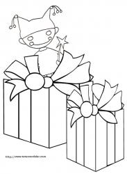 Coloriage de deux gros cadeaux et du lutin