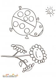 Coloriage coccinelle et fleur