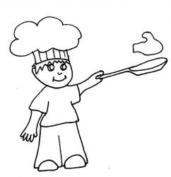 Coloriage de l'enfant qui fait les crêpes