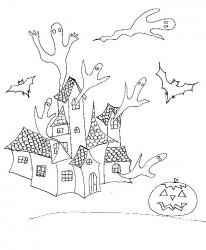 Imprimer le coloriage fantômes sortant de la maison