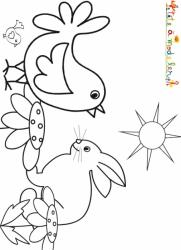 Coloriage d'un poussin et d'un lapin à Pâques