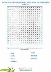 solution des mots cachés 1 sur le baseball