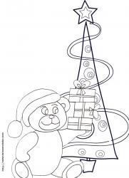 Coloriage de l'ours devant le sapin de Noël