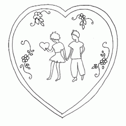 Coeur de Saint-Valentin avec couple à colorier