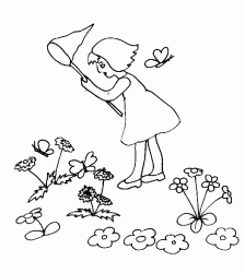 Imprimer le coloriage fille au filet à papillons Un coloriage parfait pour le Printemps
