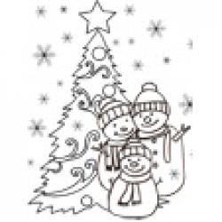 Coloriage 3 bonshommes de neige et du sapin