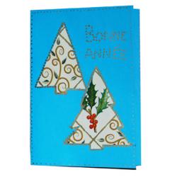 carte de voeux sapins en papier cadeau