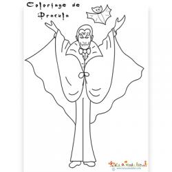 Coloriage du cèlèbre vampire Dracula ou comte Dracula, le personnage de fiction créé par l'écrivain Bram Stoker en 1897.