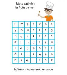 Mots cachés sur les fruits de mer