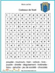 Imprimer le jeu de mots cachés : noms de cadeaux