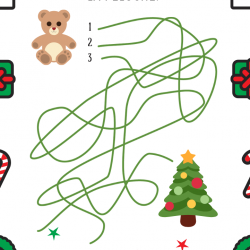 Jeu de Noà´l à imprimer pour votre enfant. Quel fil sur les 4 peut conduire nos deux petits nounours au sapin vert ? Le Père Noà´l doit déposer les nounours au pied du sapin vert m