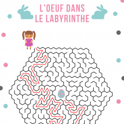 Un jeu de labyrinthe gratuit , à imprimer pour s'amuser tout en entrainant la dexterité, l'observation et la logique. Aide la petite fille à trouver le centre de l'oeuf labyrinthe pour atteindre l'oeuf en chocolat