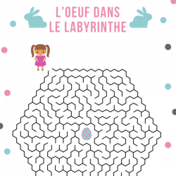 Un jeu de labyrinthe gratuit , à imprimer pour s'amuser tout en entrainant la dexterité, l'observation et la logique. Aide la petite fille à trouver le centre de l'oeuf labyrinthe pour atteindre l'oeuf en chocolat