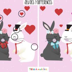 La réponse au jeu de Saint Valentin très drôle à faire durant la Saint Valentin ! Il faudra trouver les 7 différences entre l'image de droite et l'image de gauche. Imprimez la feuille et proposer à votre enfant de résoudre ces énigmes.
