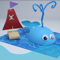 activité de bricolage enfants pour réaliser un collage baleine et bateau en liège