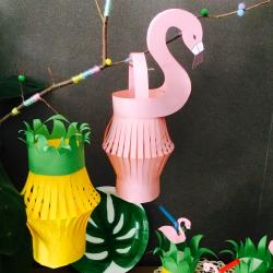 Des lanternes de papier en forme d'ananas et de flamant rose