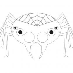 Masque d'Halloween à imprimer gratuitement afin d'avoir un déguisement de monstre d'araignée de dernière minute. Il suffira de l'imprimer sur du papier épais, de la découper afin de pouvoir partir à la chasse aux bonbons !