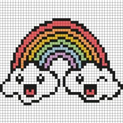 Comment faire un pixel art en forme d'arc-en-ciel ? Il suffit de suivre notre modèle afin de réaliser chaque carré. Petit à petit vous arriverez à réaliser cet arc-en-ciel ! Imprimez rapidement notre grille quadrillée et mettez-vous au travail avec les pl