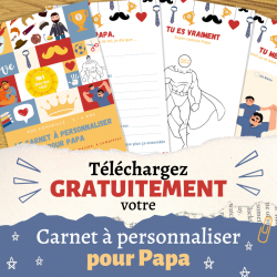 GRATUIT : votre carnet à personnaliser pour papa avec des photos, des textes ou des poèmes. Un cadeau pour la Fête des Pères ou l'anniversaire de papa.