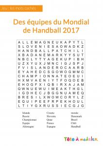 Un jeu en ligne à imprimer pour les enfants - Mots cachés championnat du monde de Handball