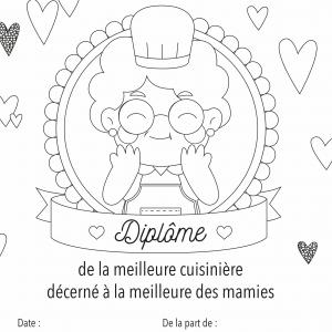 Imprimer le coloriage de fête des grands-mères : diplôme de la meilleure grand mere cuisinière