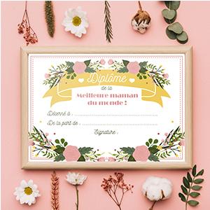 De jolis diplomes pour la fete des meres à imprimer. Il ne vous reste plus qu'à l'imprimer, à le completer avec le nom de la maman et de l'enfant, à le signer et à l'offrir. Les mamans seront heureuses de ce joli diplome le jour de la fete des meres