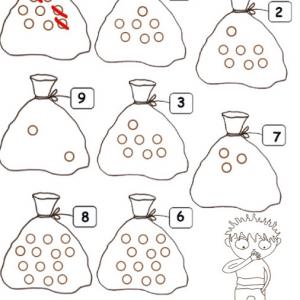 Demandez à votre enfant d'ajouter ou de barrer les billes en trop et manquantes pour que le contenu du sac corresponde à l'étiquette. Exercice 1 maternelle niveau 3 - cycle 1
