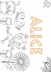 Coloriage du prénom ALICE avec Nana et son chat a colorier