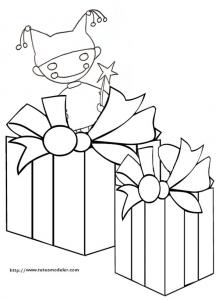 Coloriage de deux gros cadeaux et du lutin