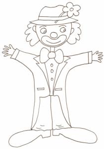 coloriage d'un clown au chapeau à fleur