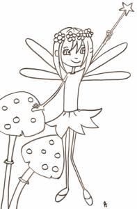 Coloriage d'une fée de la forêt à la baguette