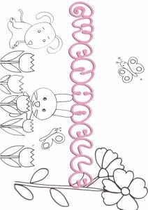 Coloriage du prénom GWENHAELLE rose