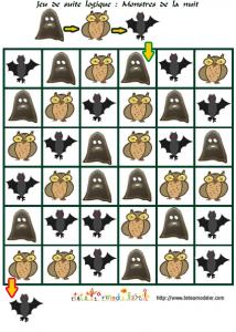 jeu de suite logique : monstres de la nuit