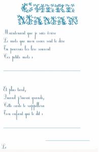 Imprimer le texte : chère maman, à compléter bleu