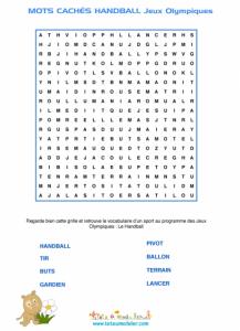 handball jeu de Mots cachés sur le handball