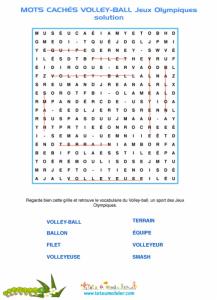 solution de la grille mots cachés de volley-ball