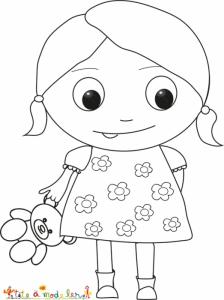 Coloriage de la petite fille et son ourson