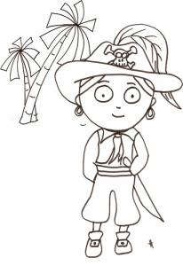 Imprimer le coloriage du pirate au chapeau à plume sur l'ile 