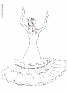 Coloriage de la princesse avec une robe volantée