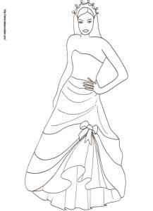 Coloriage de la princesse avec une robe de bal et diadème