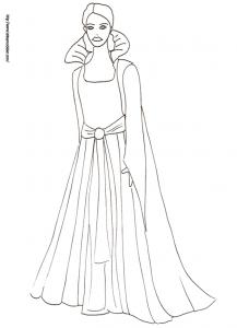 Coloriage de la princesse avec une robe à grand col