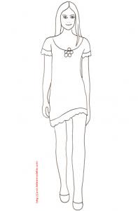 Coloriage du Top Model avec une petite robe à la fleur
