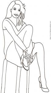Coloriage du Top Model assise sur un tabouret