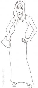 Coloriage du Top Model à la robe longue et sac à main 